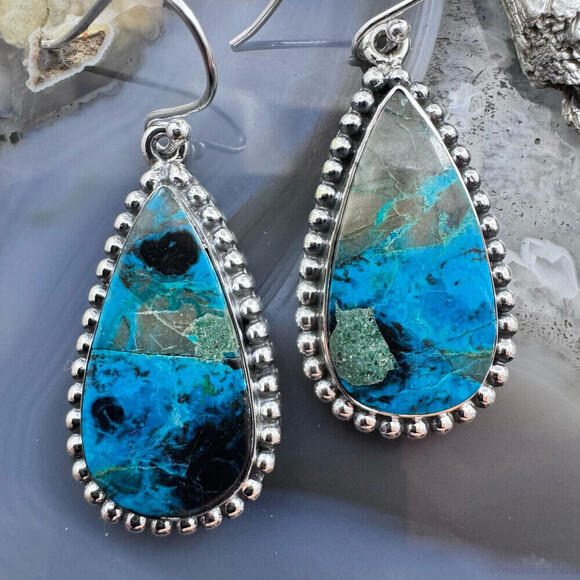 Sterling Southwestern Style Teardrop Shattuckite Dangle Earrings For Women - Picture 6 of 10